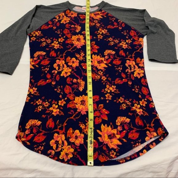 LuLaRoe floral, hard to find, Randy Baseball shirt, XS blue and orange print top - Picture 5 of 10